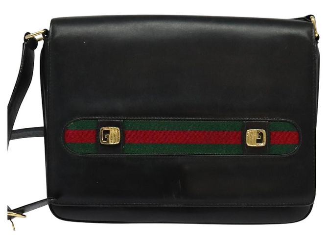 Borsa a spalla in pelle nera e oro della linea Sherry di GUCCI Auth ep9327 Nero D'oro - vista 13