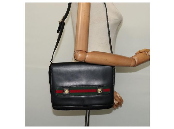 Borsa a spalla in pelle nera e oro della linea Sherry di GUCCI Auth ep9327 Nero D'oro - vista 21