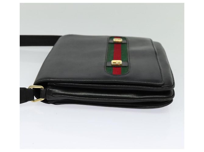 Borsa a spalla in pelle nera e oro della linea Sherry di GUCCI Auth ep9327 Nero D'oro - vista 3