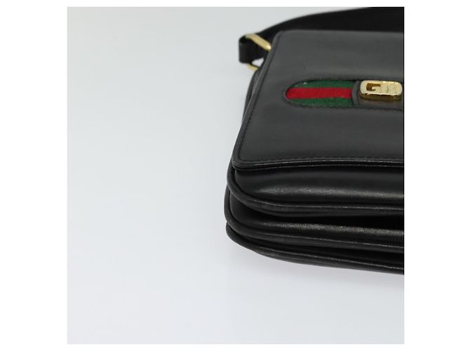 Borsa a spalla in pelle nera e oro della linea Sherry di GUCCI Auth ep9327 Nero D'oro - vista 8