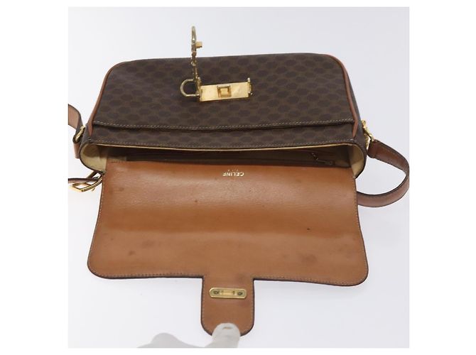 Céline CELINE Macadam Canvas Schultertasche aus PVC-Leder Braun Gold Auth 128760 Golden - Ansicht 10