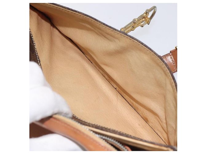 Céline CELINE Macadam Canvas Schultertasche aus PVC-Leder Braun Gold Auth 128760 Golden - Ansicht 12