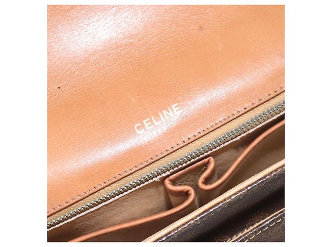 Céline CELINE Macadam Canvas Schultertasche aus PVC-Leder Braun Gold Auth 128760 Golden - Ansicht 18