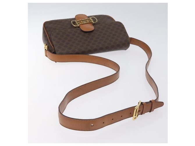 Céline CELINE Macadam Canvas Schultertasche aus PVC-Leder Braun Gold Auth 128760 Golden - Ansicht 7