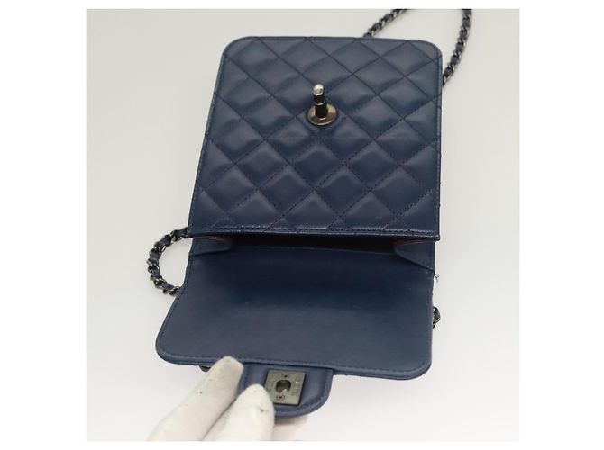 Borsa a Spalla CHANEL in Pelle di Agnello Blu CC Auth BA3679 - vista 10