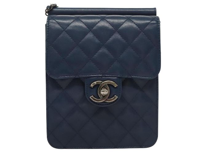 Borsa a Spalla CHANEL in Pelle di Agnello Blu CC Auth BA3679 - vista 13