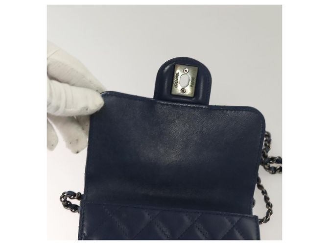 Borsa a Spalla CHANEL in Pelle di Agnello Blu CC Auth BA3679 - vista 19