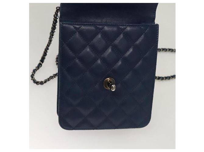 Borsa a Spalla CHANEL in Pelle di Agnello Blu CC Auth BA3679 - vista 20