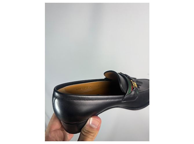 Mocassini Gucci Jarka leather con nappine neri taglia 35 Nero Rosso D'oro Verde - vista 10
