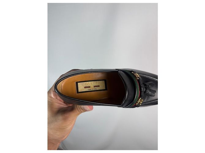 Mocassini Gucci Jarka leather con nappine neri taglia 35 Nero Rosso D'oro Verde - vista 11