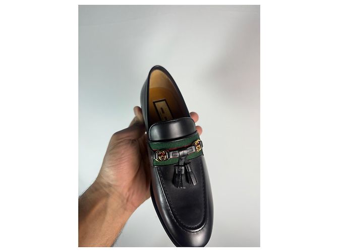 Mocassini Gucci Jarka leather con nappine neri taglia 35 Nero Rosso D'oro Verde - vista 12
