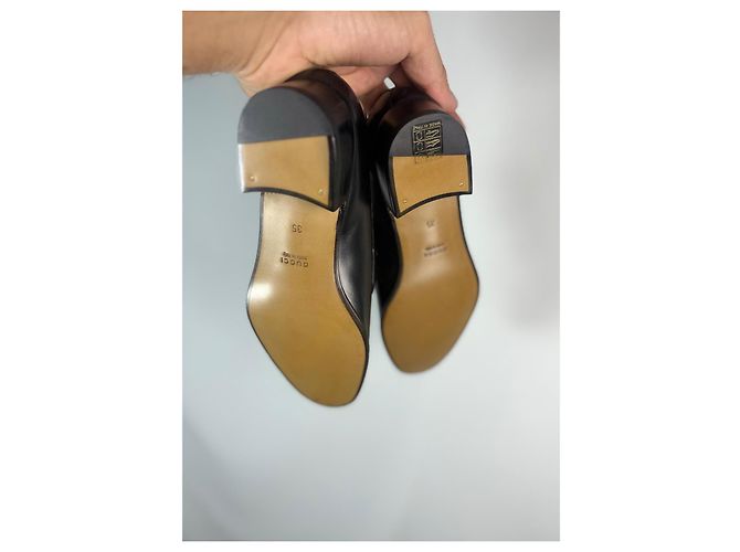 Mocassini Gucci Jarka leather con nappine neri taglia 35 Nero Rosso D'oro Verde - vista 13