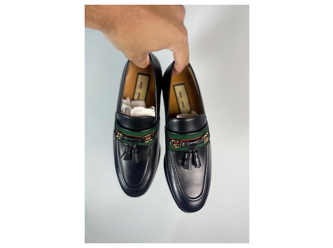 Mocassini Gucci Jarka leather con nappine neri taglia 35 Nero Rosso D'oro Verde - vista 14