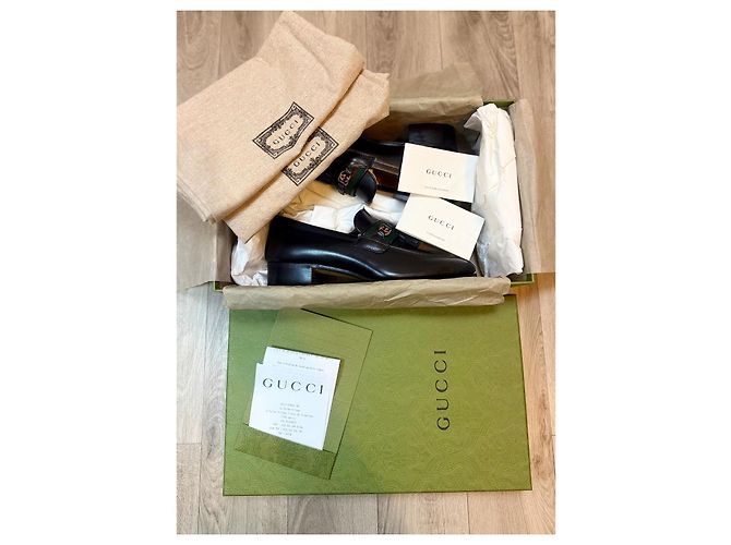 Mocassini Gucci Jarka leather con nappine neri taglia 35 Nero Rosso D'oro Verde - vista 15