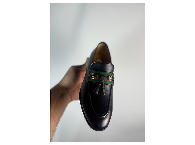 Mocassini Gucci Jarka leather con nappine neri taglia 35 Nero Rosso D'oro Verde - vista 5