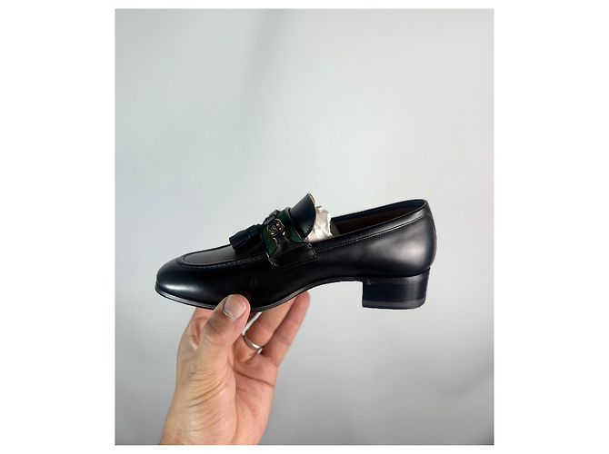 Mocassini Gucci Jarka leather con nappine neri taglia 35 Nero Rosso D'oro Verde - vista 7