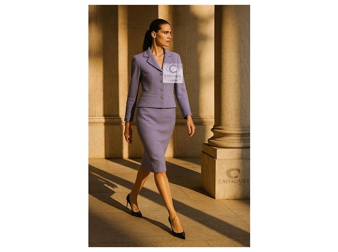 Chanel Traje de Tweed Lavanda con Botones de Joyas 38 FR - vista 8