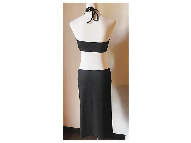 Autre Marque Wunderschönes schwarzes Midi-Kleid von Benetton, Cut-Out-Modell, Größe S, neu - Ansicht 12