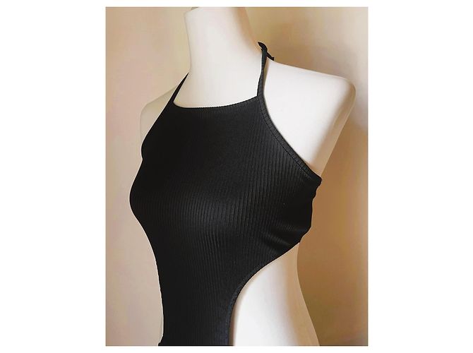 Autre Marque Wunderschönes schwarzes Midi-Kleid von Benetton, Cut-Out-Modell, Größe S, neu - Ansicht 6