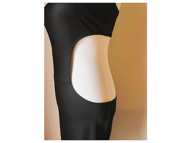 Autre Marque Wunderschönes schwarzes Midi-Kleid von Benetton, Cut-Out-Modell, Größe S, neu - Ansicht 7