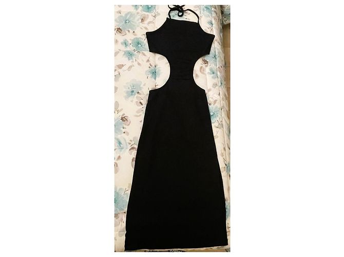 Autre Marque Wunderschönes schwarzes Midi-Kleid von Benetton, Cut-Out-Modell, Größe S, neu - Ansicht 8