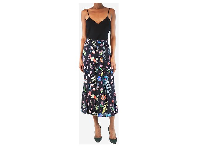 Autre Marque Schwarze, floral gemusterte, plissierte Midirock - Größe S - Ansicht 2