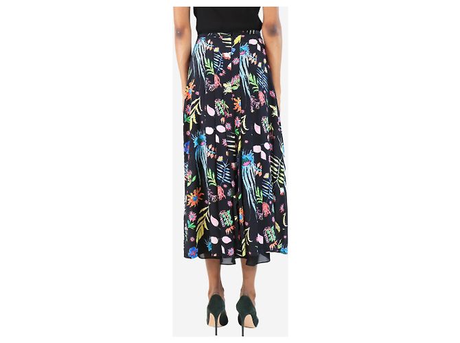 Autre Marque Schwarze, floral gemusterte, plissierte Midirock - Größe S - Ansicht 3