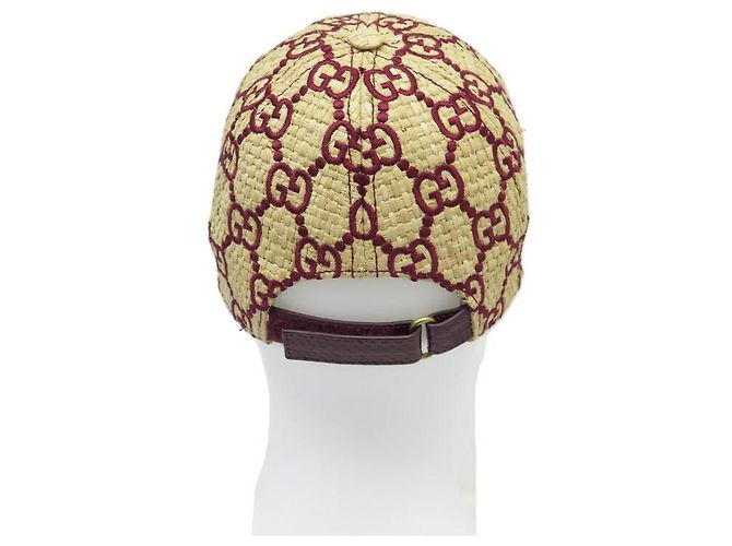 CAPPELLO DA BASEBALL GUCCI IN RAFFIA CON LOGO GG BEIGE E BORDEAUX - vista 3