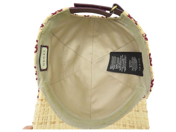 CAPPELLO DA BASEBALL GUCCI IN RAFFIA CON LOGO GG BEIGE E BORDEAUX - vista 5