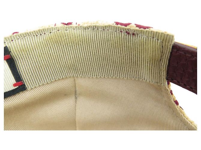 CAPPELLO DA BASEBALL GUCCI IN RAFFIA CON LOGO GG BEIGE E BORDEAUX - vista 7