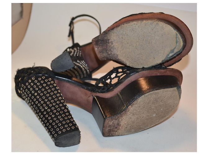 Sandali Nina Ricci neri in scamosciato e tela 37 IT Nero - vista 5