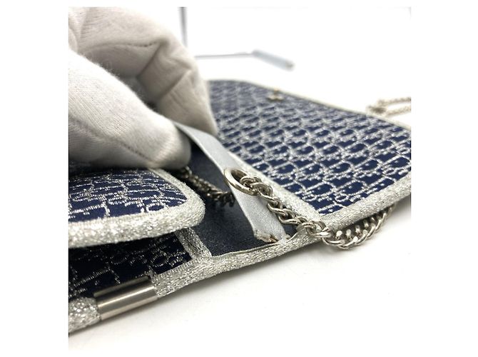 Borsa a spalla in tela blu navy Christian Dior - vista 10