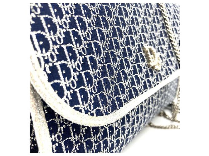 Borsa a spalla in tela blu navy Christian Dior - vista 3