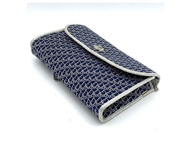 Borsa a spalla in tela blu navy Christian Dior - vista 4