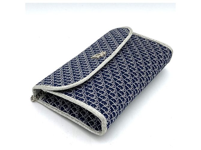 Borsa a spalla in tela blu navy Christian Dior - vista 5