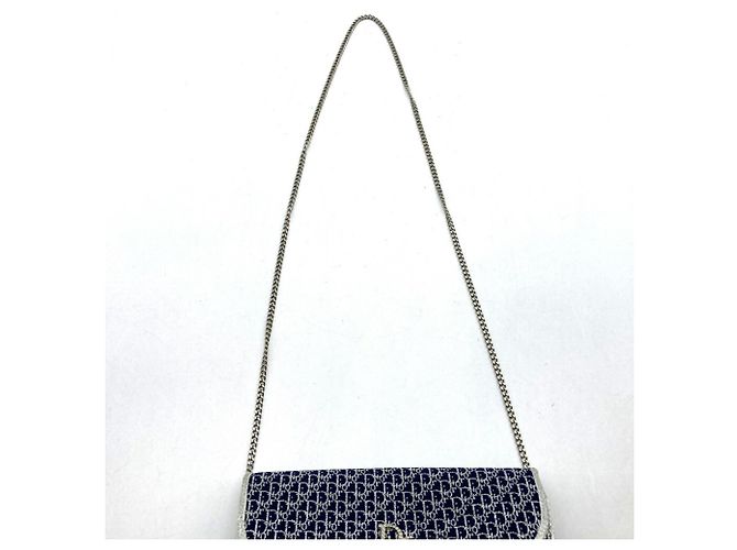 Borsa a spalla in tela blu navy Christian Dior - vista 6