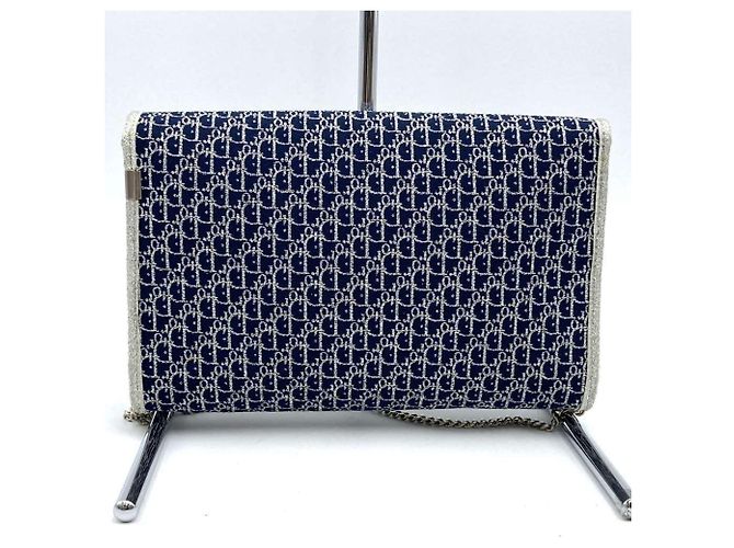 Borsa a spalla in tela blu navy Christian Dior - vista 7