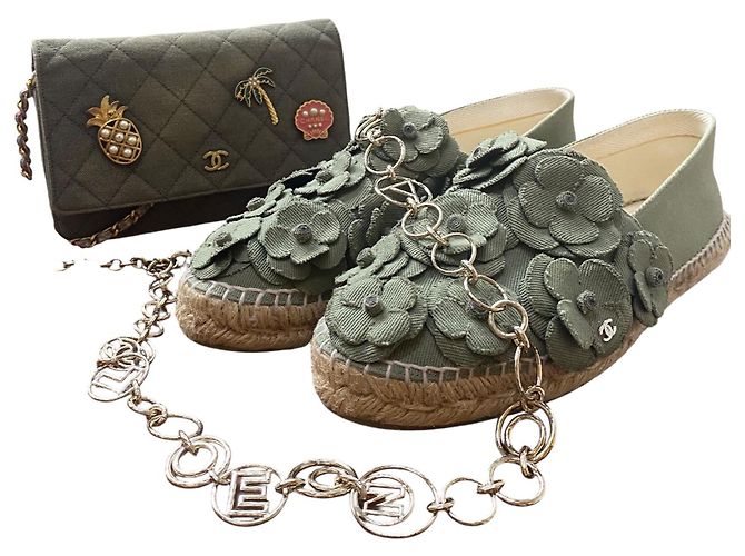 Chanel 17C Coco Cuba Kamelie Khaki Grün Espadrilles EU 41 Olivgrün Dunkelgrün - Ansicht 3