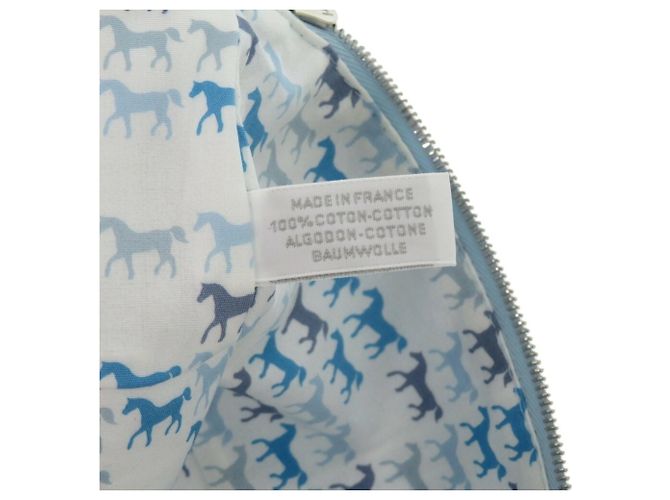 Pochette in cotone Hermès Cabriole To-Go MM Bianco Blu - vista 11