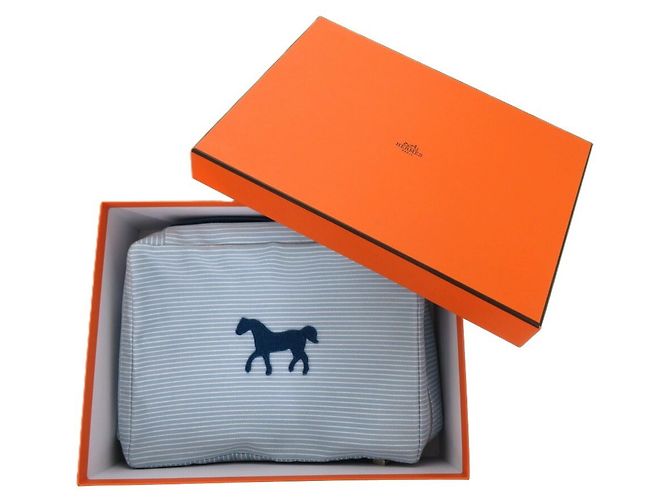 Pochette in cotone Hermès Cabriole To-Go MM Bianco Blu - vista 3