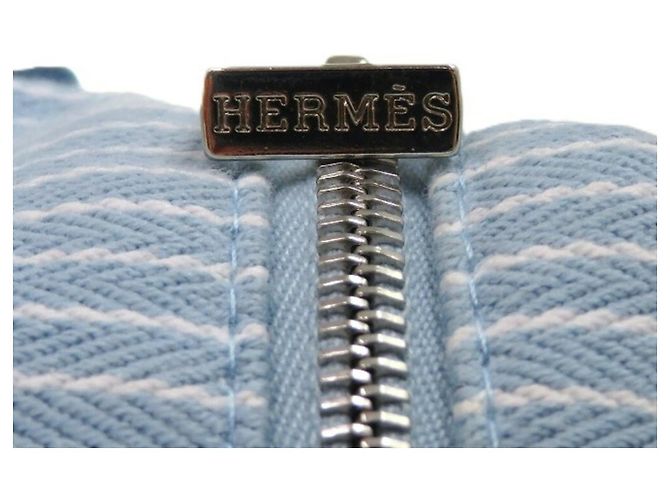 Pochette in cotone Hermès Cabriole To-Go MM Bianco Blu - vista 9