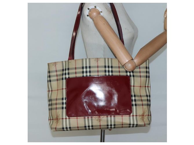 Burberry Borsa Tote Nova Check in PVC Beige Argento Auth BA3864 - vista 23