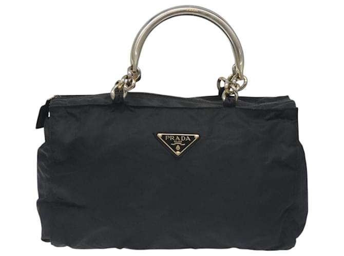 PRADA Borsa a mano in nylon nero e oro Auth 128024 D'oro - vista 13