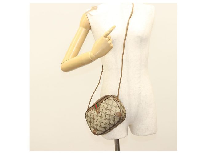 Borsa Sherry Line GG Supreme Web di GUCCI in PVC beige e oro 89 02 066 Auth BA3786 D'oro - vista 21