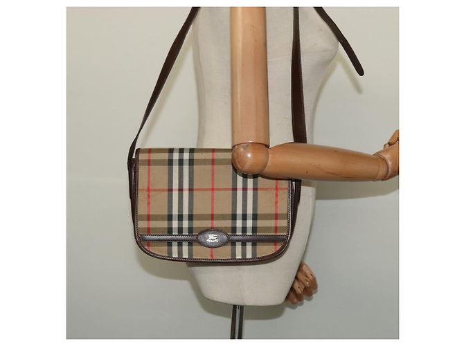 Autre Marque Bolsa de Ombro Burberrys Nova Check em Lona Bege Dourada Auth BA3948 Dourado - vista 22
