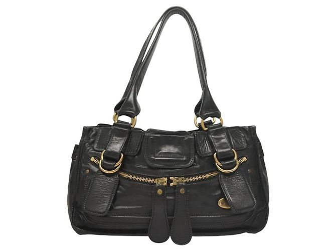 Chloé Borsa a mano Chloe Bay in pelle nera e oro Auth BA3965 - vista 13