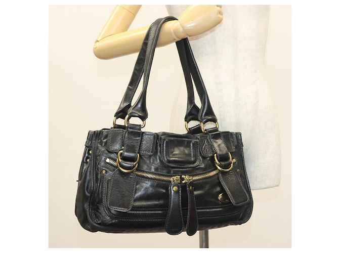 Chloé Borsa a mano Chloe Bay in pelle nera e oro Auth BA3965 - vista 26