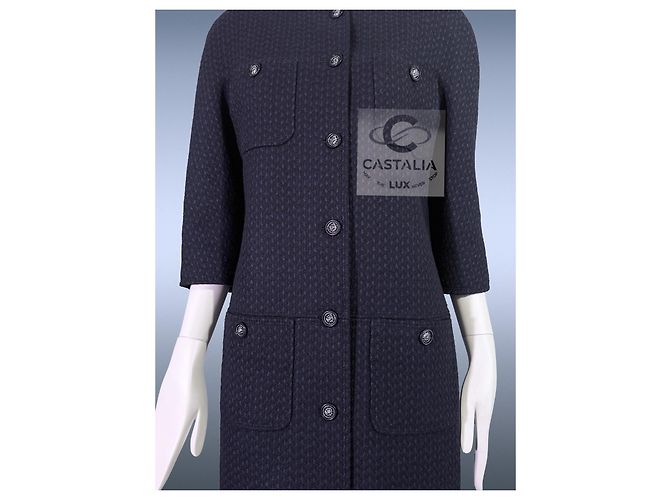 Chanel Abrigo de tweed con botón de león CC París / Edimburgo 38 FR Azul marino - vista 11