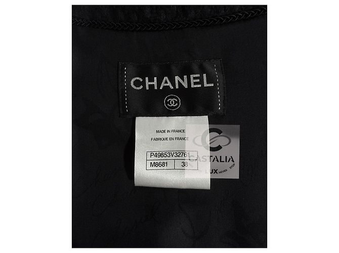 Chanel Abrigo de tweed con botón de león CC París / Edimburgo 38 FR Azul marino - vista 14