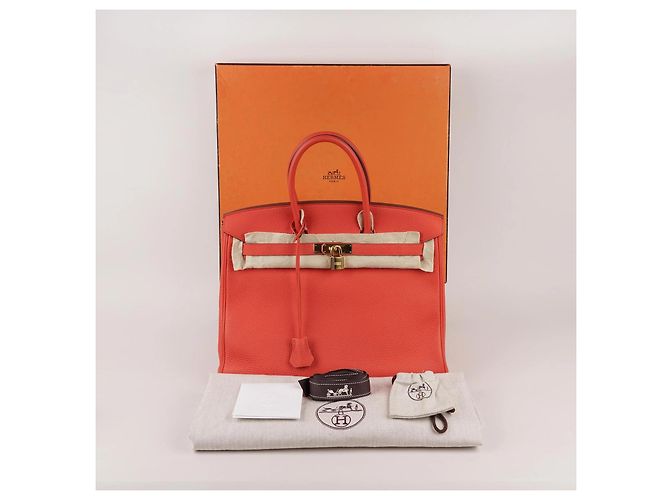 Borsa a mano Hermès Birkin 35 in pelle corallo - vista 17